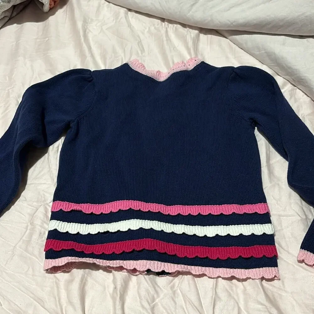 Gymboree 7 💯cotton cardigan blue pink cream crystal like buttons worn once euc